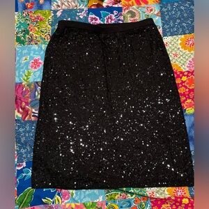 Vintage SPIEGEL silk & cashmere blend KNIT SEQUIN skirt SIZE LARGE stretch BLACK